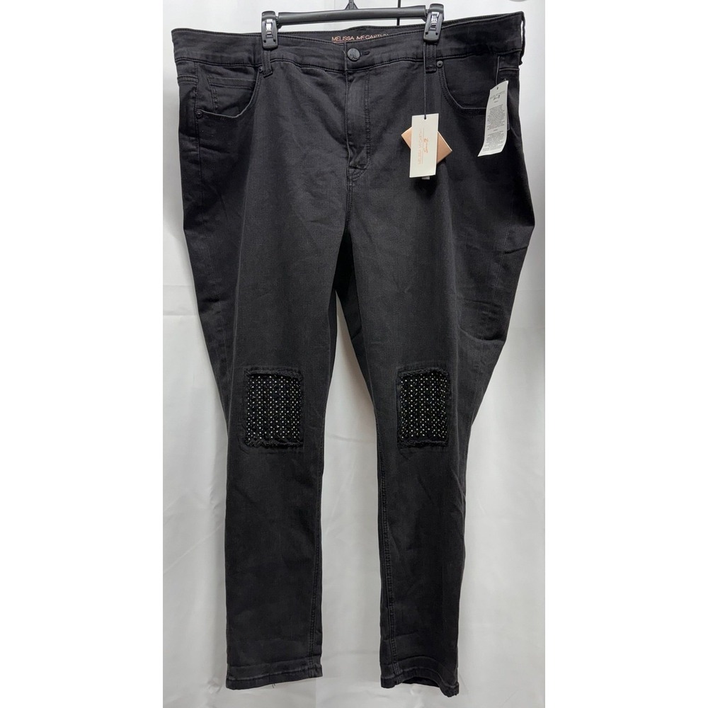 Melissa McCarthy PLUS 28W Black Studded Patchwork Slimming Skinny Jean Rock Glam